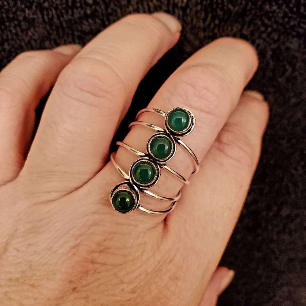 New Green Onyx Silver Ring.